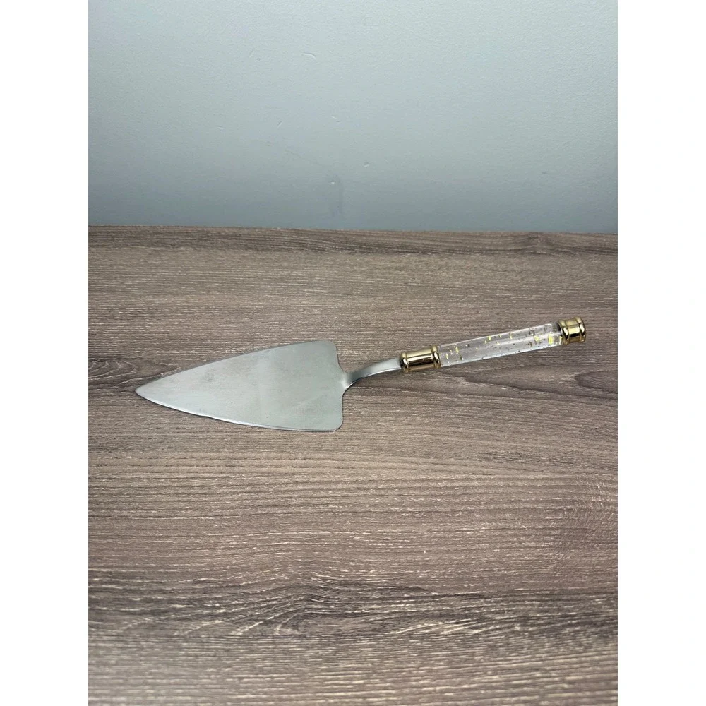 Gold Flake Acrylic Handle Stainless Steel Cake Pie Server Wedding Dessert Tool